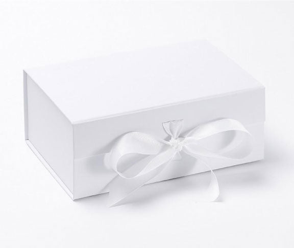 White Magnetic Gift Boxes with fixed ribbon closure